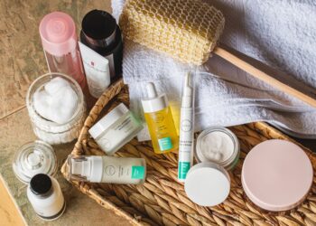 Bathroom skincare products on shelf