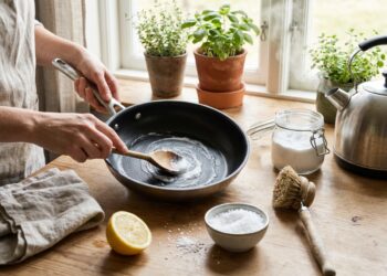 Roestvrijstalen pan met weekwater op het fornuis in een lichte keuken